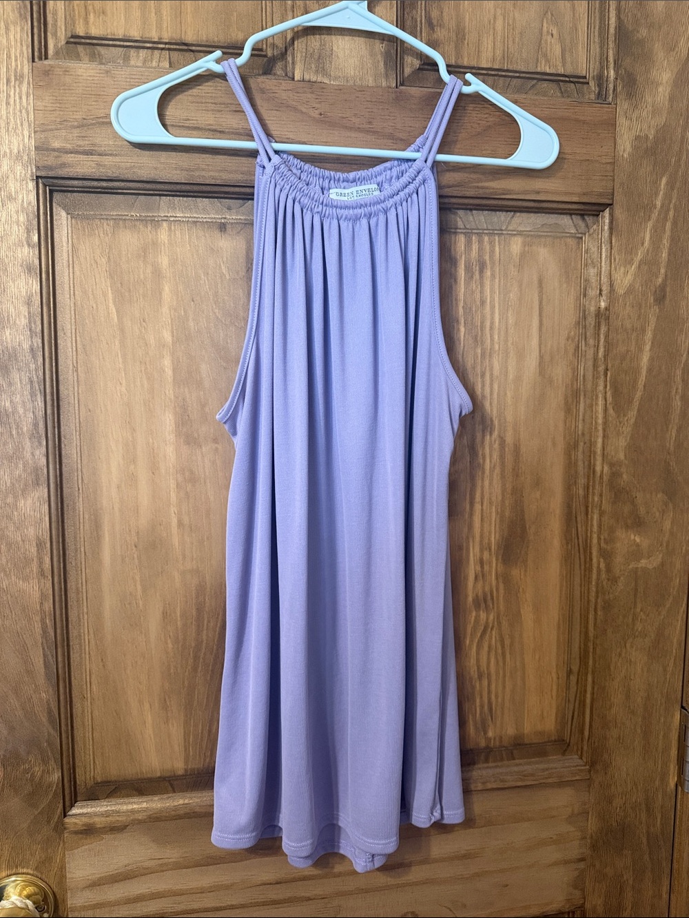 Green Envelope Lilac Gathered Halter Tank